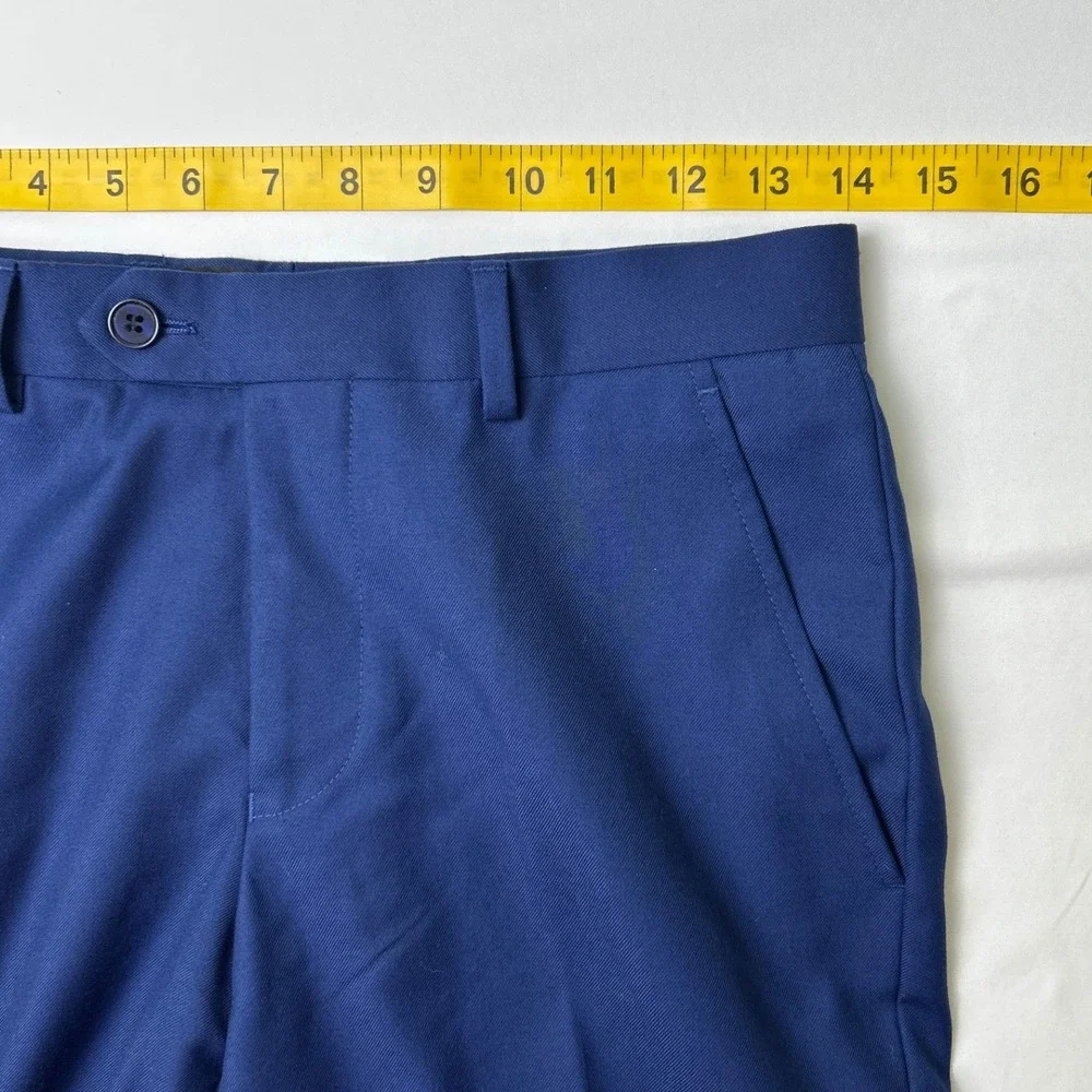 Renoir Mens Slim Fit 2 Button Flat Front 2 Piece Suit Size 34/28 Royal Bluel